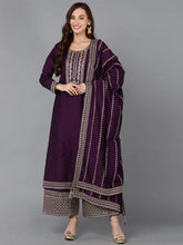 Women Silk Blend Embroidered Kurta Palazzos-PKSKD1859
